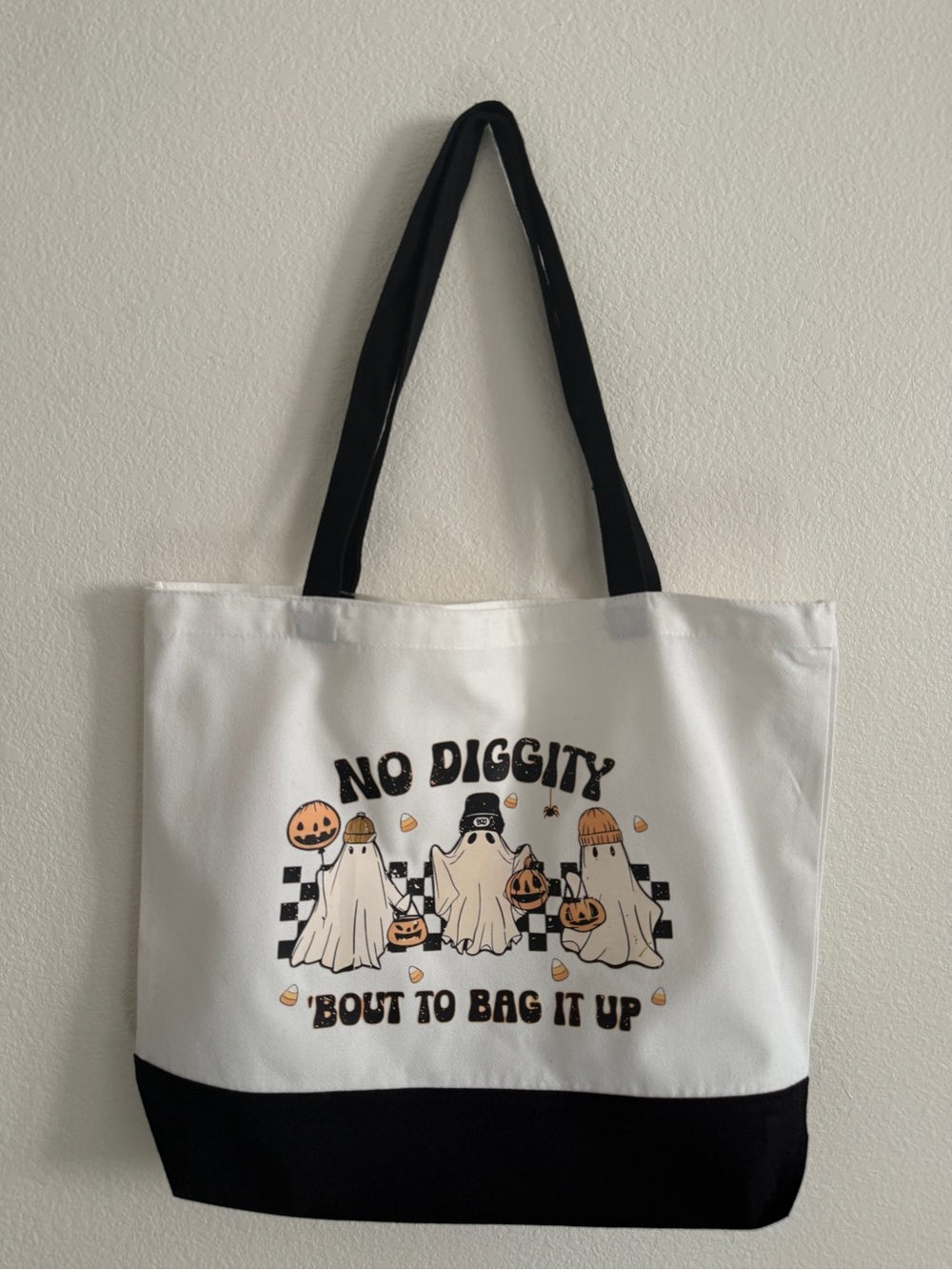Hand Crafted Halloween Candy Tote with Black Handles